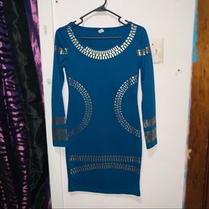 Blue Long Sleeve Dress